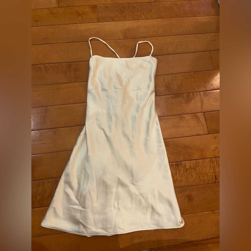 Zara XS silky cream white dress tie back spaghetti strap shimmer silk shine NWT